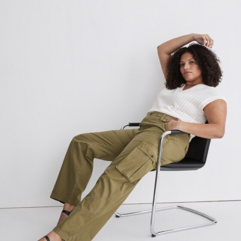 Madewell Garment-Dyed Low-Slung Straight Cargo Pants Classic Olive Green NWT - Picture 2 of 9